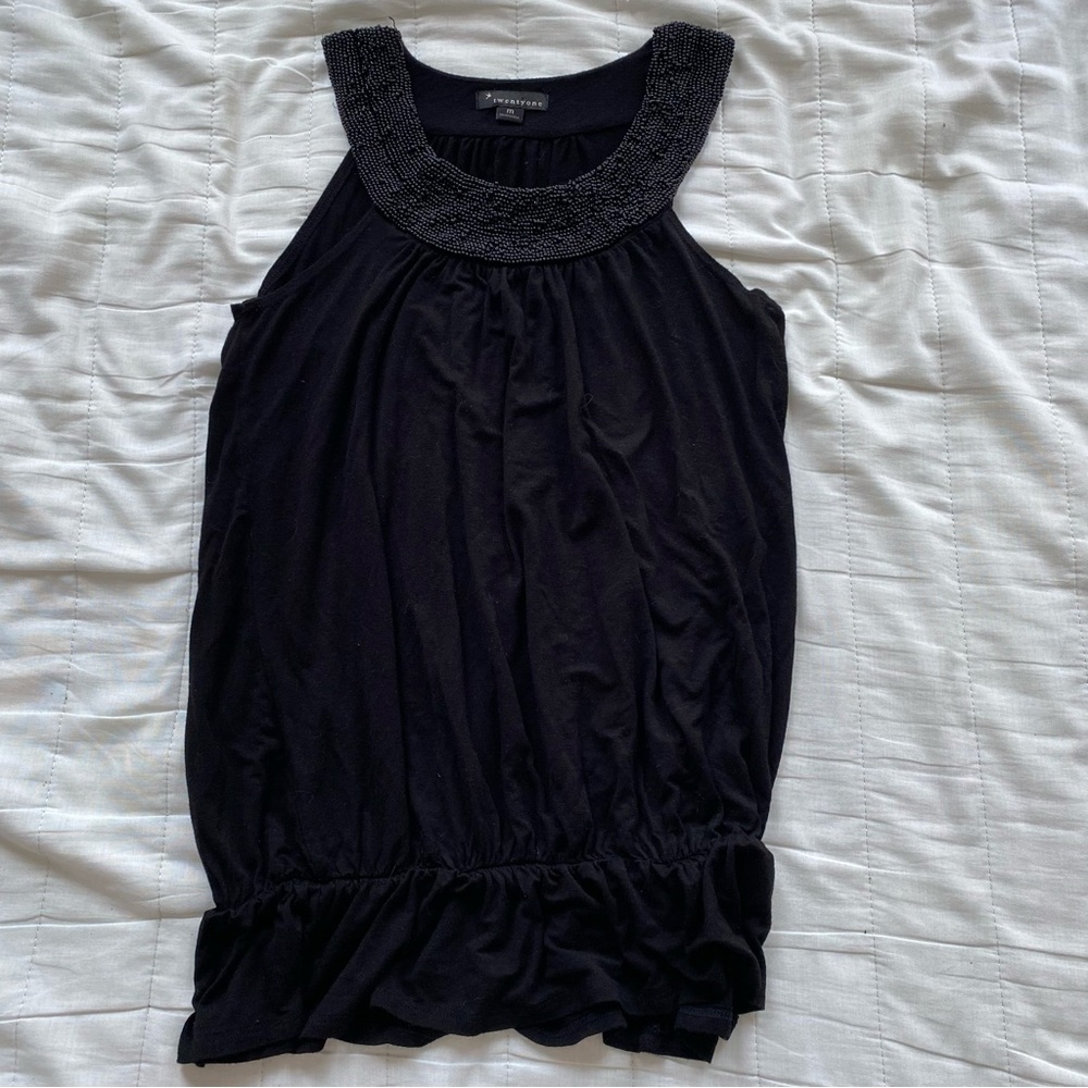 Forever 21 Black Sleeveless Blouse with Embellished Neckline